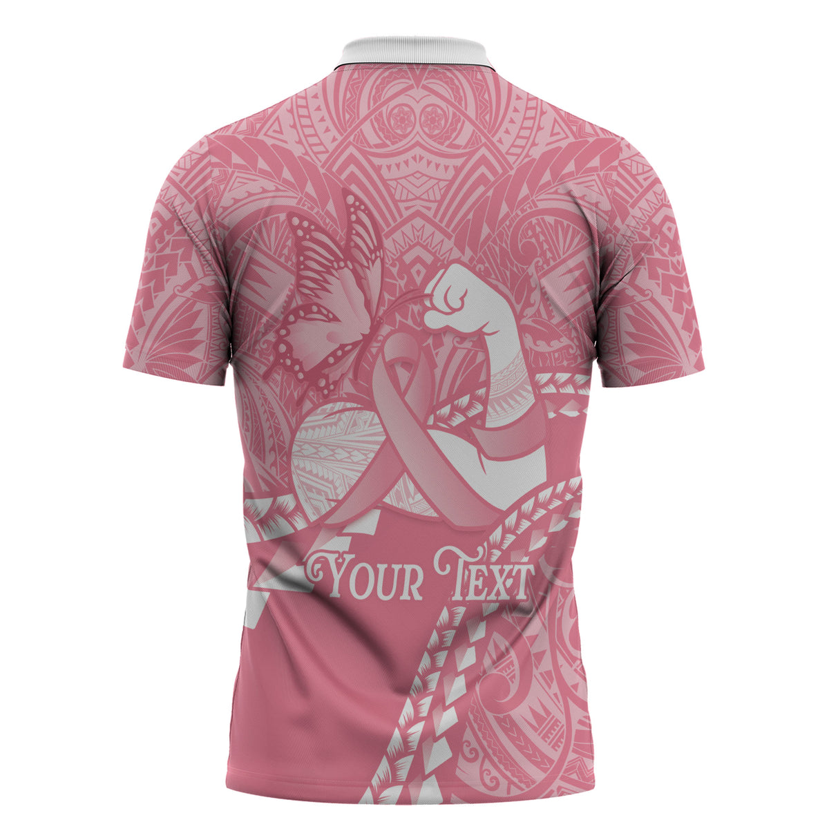 Personalised Polynesia Breast Cancer Awareness Zipper Polo Shirt Brave Strong Butterfly Pink Ribbon LT14 - Polynesian Pride