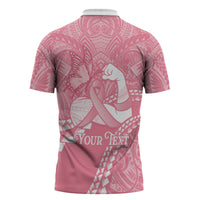 Personalised Polynesia Breast Cancer Awareness Zipper Polo Shirt Brave Strong Butterfly Pink Ribbon LT14 - Polynesian Pride