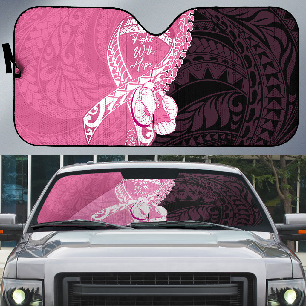 Polynesia Breast Cancer Awareness Auto Sun Shade Fight With Hope Pink Ribbon Boxing Gloves LT14 Pink - Polynesian Pride