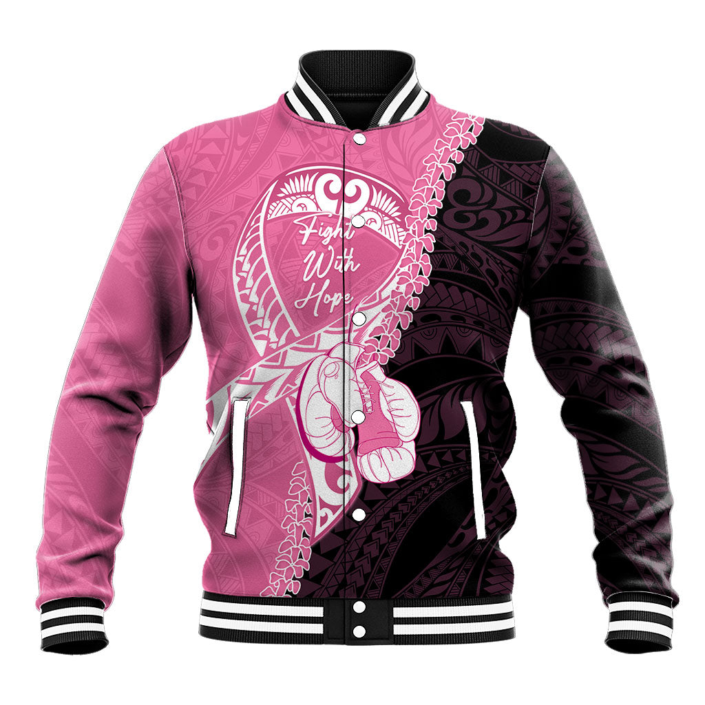 Personalised Polynesia Breast Cancer Awareness Baseball Jacket Fight With Hope Pink Ribbon Boxing Gloves LT14 Unisex Pink - Polynesian Pride