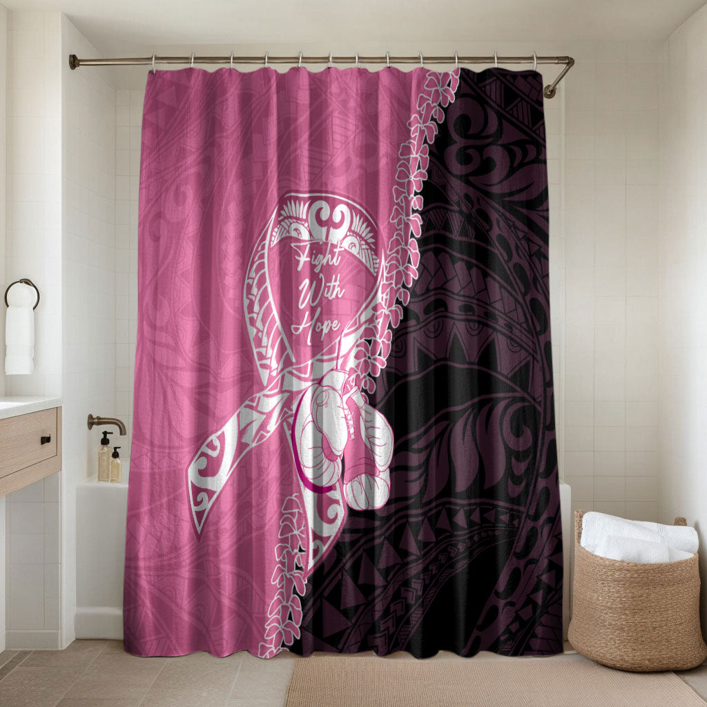 Polynesia Breast Cancer Awareness Bathroom Set Fight With Hope Pink Ribbon Boxing Gloves LT14 Shower Curtain Only Pink - Polynesian Pride