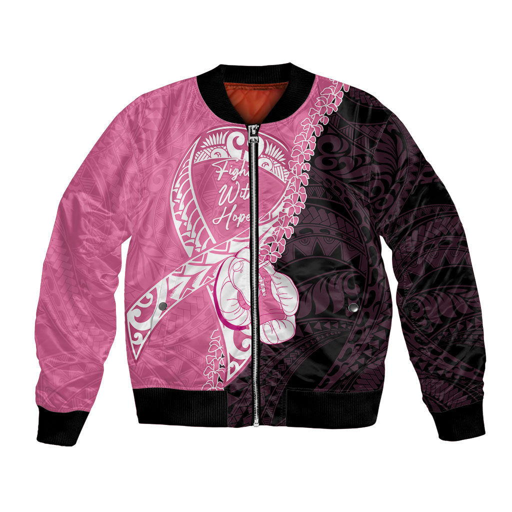 Personalised Polynesia Breast Cancer Awareness Bomber Jacket Fight With Hope Pink Ribbon Boxing Gloves LT14 Unisex Pink - Polynesian Pride