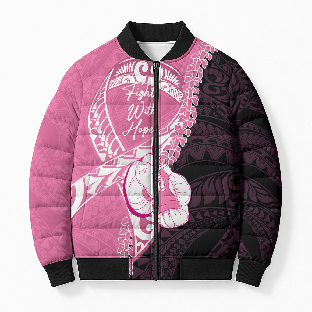 Personalised Polynesia Breast Cancer Awareness Bomber Puffer Jacket Fight With Hope Pink Ribbon Boxing Gloves LT14 Unisex Pink - Polynesian Pride