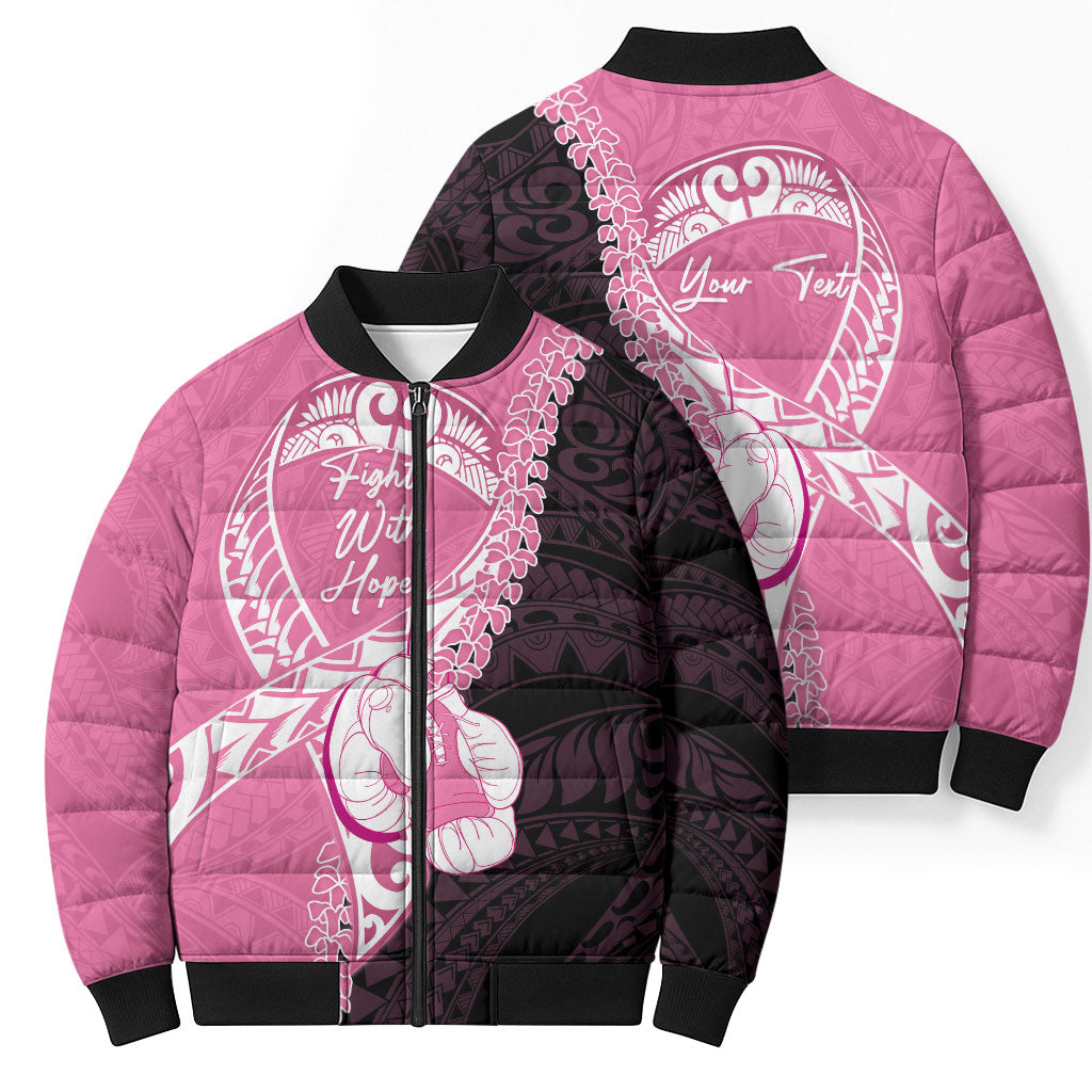 Personalised Polynesia Breast Cancer Awareness Bomber Puffer Jacket Fight With Hope Pink Ribbon Boxing Gloves LT14 - Polynesian Pride