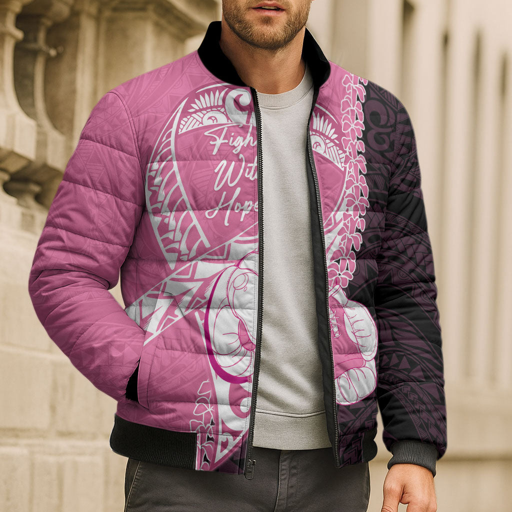Personalised Polynesia Breast Cancer Awareness Bomber Puffer Jacket Fight With Hope Pink Ribbon Boxing Gloves LT14 - Polynesian Pride