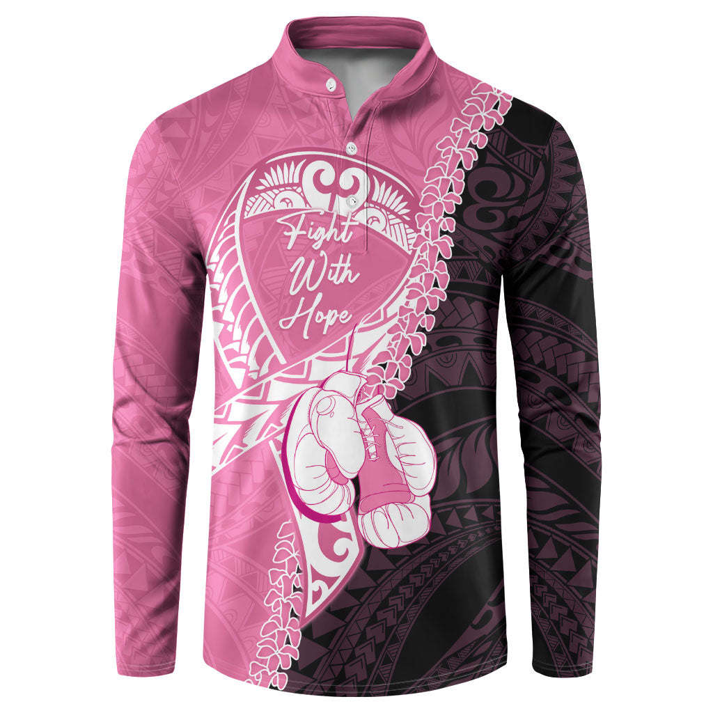 Personalised Polynesia Breast Cancer Awareness Button Sweatshirt Fight With Hope Pink Ribbon Boxing Gloves LT14 Pink - Polynesian Pride