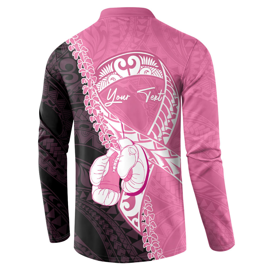 Personalised Polynesia Breast Cancer Awareness Button Sweatshirt Fight With Hope Pink Ribbon Boxing Gloves LT14 - Polynesian Pride