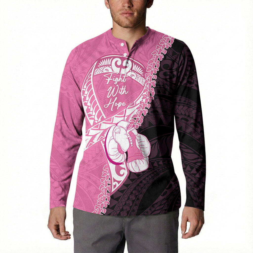Personalised Polynesia Breast Cancer Awareness Button Sweatshirt Fight With Hope Pink Ribbon Boxing Gloves LT14 - Polynesian Pride