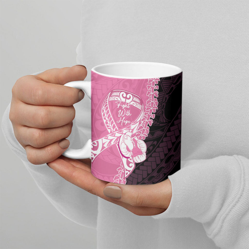 Personalised Polynesia Breast Cancer Awareness Ceramic Mug Fight With Hope Pink Ribbon Boxing Gloves LT14 - Polynesian Pride