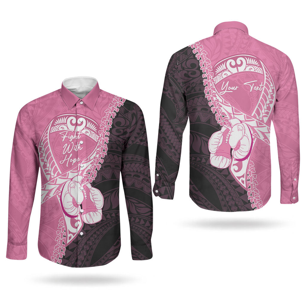 Personalised Polynesia Breast Cancer Awareness Couples Matching Mermaid Dress and Long Sleeve Button Shirt Fight With Hope Pink Ribbon Boxing Gloves LT14 - Polynesian Pride