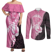 Personalised Polynesia Breast Cancer Awareness Couples Matching Off Shoulder Maxi Dress and Long Sleeve Button Shirt Fight With Hope Pink Ribbon Boxing Gloves LT14 Pink - Polynesian Pride