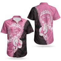 Personalised Polynesia Breast Cancer Awareness Couples Matching Off Shoulder Short Dress and Hawaiian Shirt Fight With Hope Pink Ribbon Boxing Gloves LT14 - Polynesian Pride