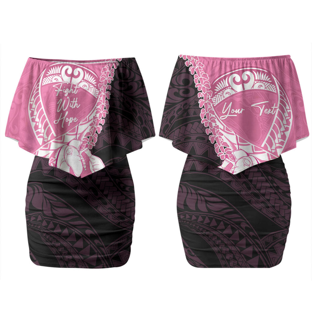Personalised Polynesia Breast Cancer Awareness Couples Matching Off Shoulder Short Dress and Long Sleeve Button Shirt Fight With Hope Pink Ribbon Boxing Gloves LT14 - Polynesian Pride