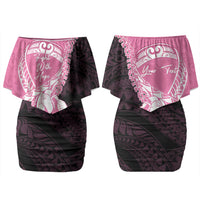 Personalised Polynesia Breast Cancer Awareness Couples Matching Off Shoulder Short Dress and Long Sleeve Button Shirt Fight With Hope Pink Ribbon Boxing Gloves LT14 - Polynesian Pride