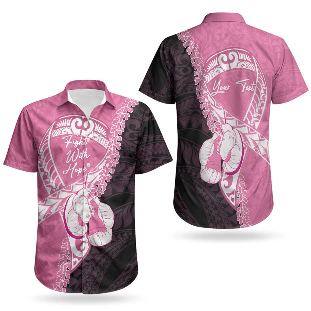 Personalised Polynesia Breast Cancer Awareness Couples Matching Off The Shoulder Long Sleeve Dress and Hawaiian Shirt Fight With Hope Pink Ribbon Boxing Gloves LT14 - Polynesian Pride