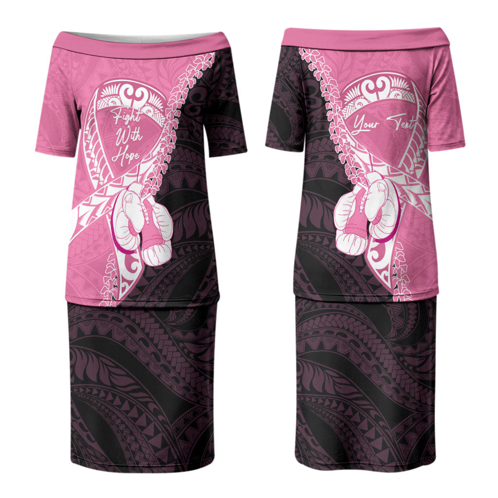 Personalised Polynesia Breast Cancer Awareness Couples Matching Puletasi and Long Sleeve Button Shirt Fight With Hope Pink Ribbon Boxing Gloves LT14 - Polynesian Pride