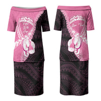 Personalised Polynesia Breast Cancer Awareness Couples Matching Puletasi and Long Sleeve Button Shirt Fight With Hope Pink Ribbon Boxing Gloves LT14 - Polynesian Pride