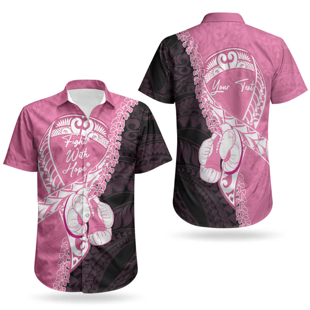 Personalised Polynesia Breast Cancer Awareness Couples Matching Short Sleeve Bodycon Dress and Hawaiian Shirt Fight With Hope Pink Ribbon Boxing Gloves LT14 - Polynesian Pride