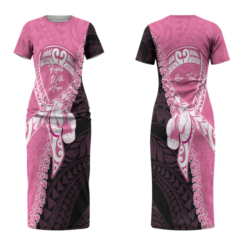 Personalised Polynesia Breast Cancer Awareness Couples Matching Short Sleeve Bodycon Dress and Hawaiian Shirt Fight With Hope Pink Ribbon Boxing Gloves LT14 - Polynesian Pride