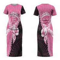 Personalised Polynesia Breast Cancer Awareness Couples Matching Short Sleeve Bodycon Dress and Hawaiian Shirt Fight With Hope Pink Ribbon Boxing Gloves LT14 - Polynesian Pride