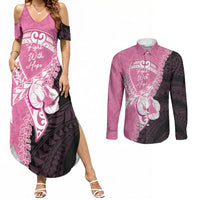 Personalised Polynesia Breast Cancer Awareness Couples Matching Summer Maxi Dress and Long Sleeve Button Shirt Fight With Hope Pink Ribbon Boxing Gloves LT14 Pink - Polynesian Pride