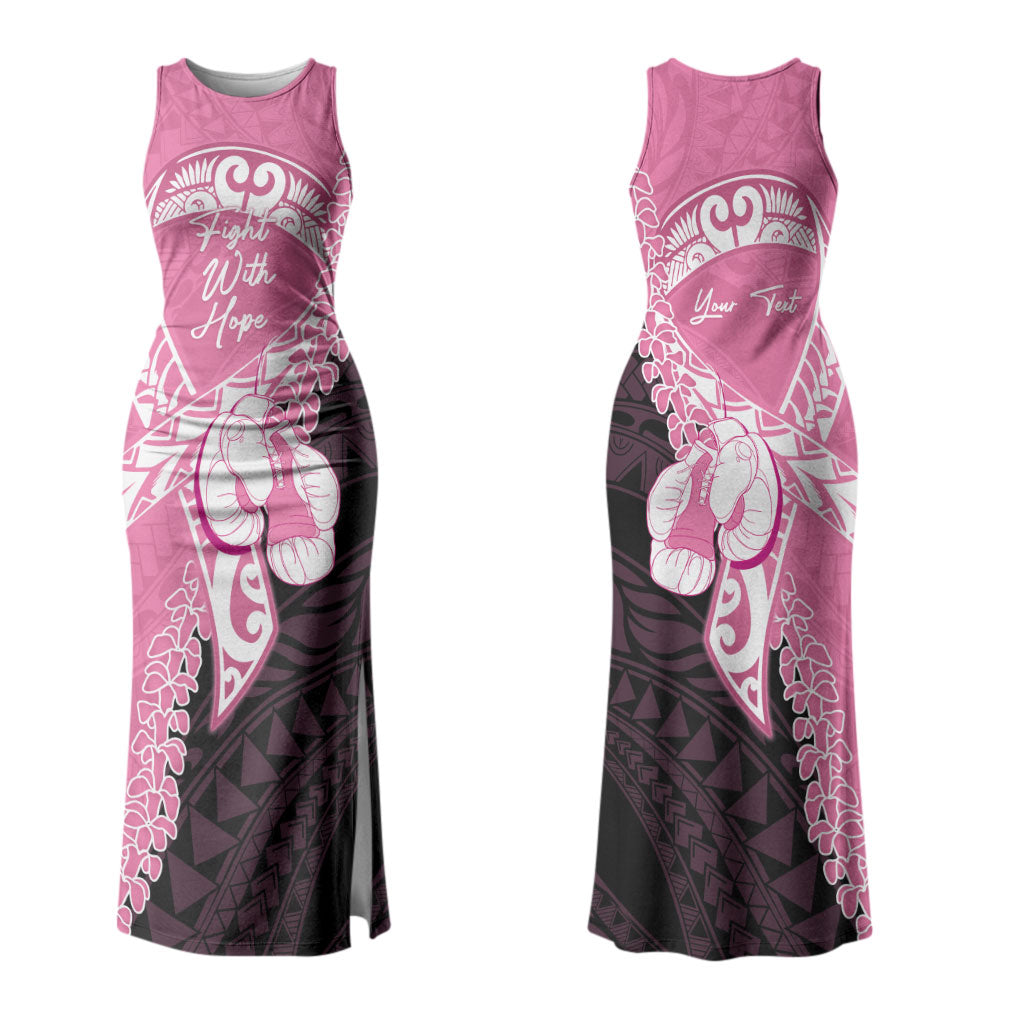 Personalised Polynesia Breast Cancer Awareness Couples Matching Tank Maxi Dress and Long Sleeve Button Shirt Fight With Hope Pink Ribbon Boxing Gloves LT14 - Polynesian Pride