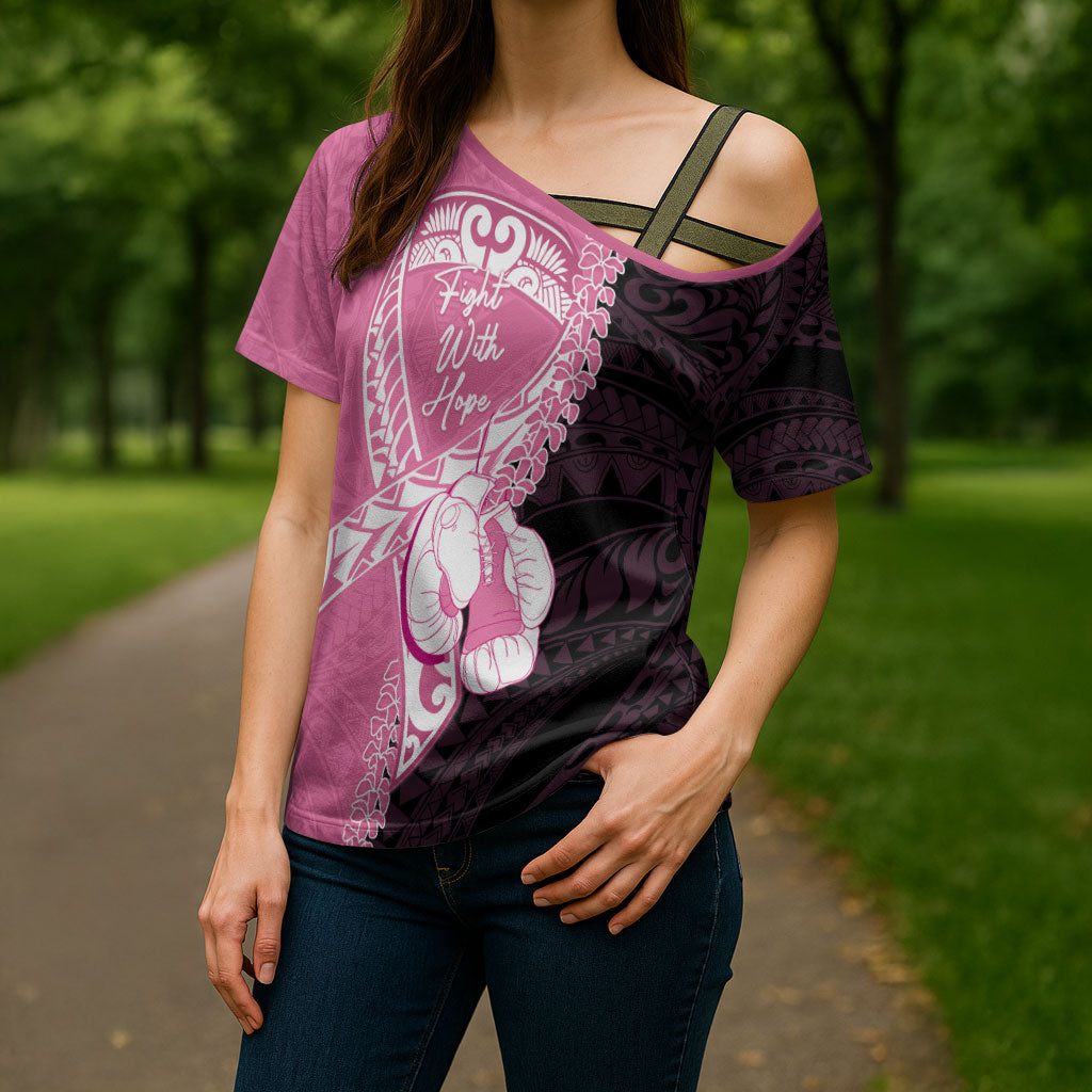 Personalised Polynesia Breast Cancer Awareness Cross Shoulder Shirt Fight With Hope Pink Ribbon Boxing Gloves LT14 - Polynesian Pride