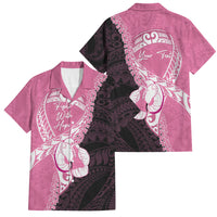 Personalised Polynesia Breast Cancer Awareness Family Matching Mermaid Dress and Hawaiian Shirt Fight With Hope Pink Ribbon Boxing Gloves LT14 Dad's Shirt - Short Sleeve Pink - Polynesian Pride