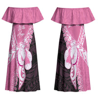 Personalised Polynesia Breast Cancer Awareness Family Matching Off Shoulder Maxi Dress and Hawaiian Shirt Fight With Hope Pink Ribbon Boxing Gloves LT14 Mom's Dress Pink - Polynesian Pride