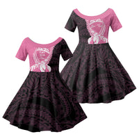Personalised Polynesia Breast Cancer Awareness Family Matching Off Shoulder Maxi Dress and Hawaiian Shirt Fight With Hope Pink Ribbon Boxing Gloves LT14 Daughter's Dress Pink - Polynesian Pride