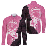 Personalised Polynesia Breast Cancer Awareness Family Matching Off Shoulder Short Dress and Hawaiian Shirt Fight With Hope Pink Ribbon Boxing Gloves LT14 Dad's Shirt - Long Sleeve Pink - Polynesian Pride
