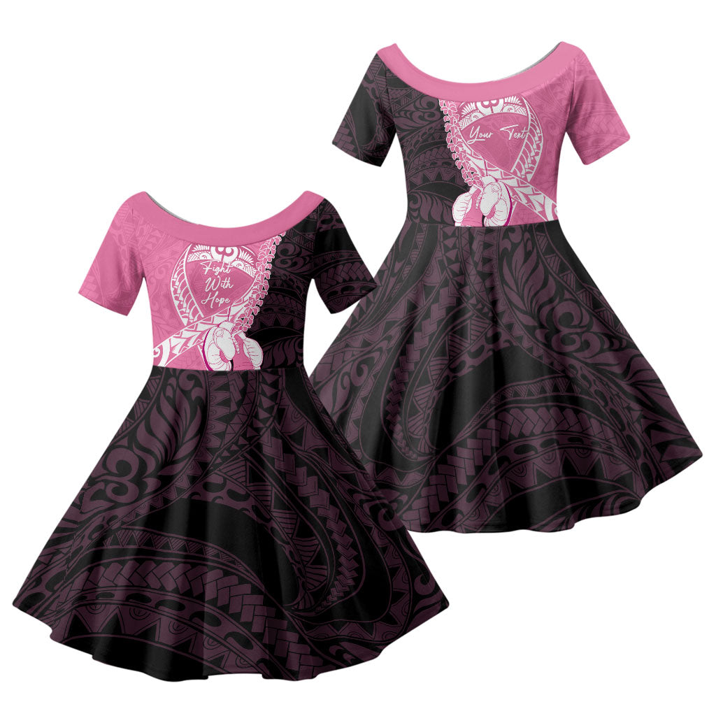 Personalised Polynesia Breast Cancer Awareness Family Matching Puletasi and Hawaiian Shirt Fight With Hope Pink Ribbon Boxing Gloves LT14 Daughter's Dress Pink - Polynesian Pride