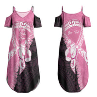 Personalised Polynesia Breast Cancer Awareness Family Matching Summer Maxi Dress and Hawaiian Shirt Fight With Hope Pink Ribbon Boxing Gloves LT14 Mom's Dress Pink - Polynesian Pride