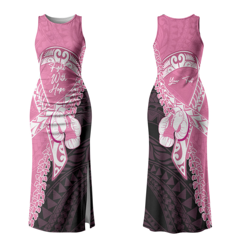 Personalised Polynesia Breast Cancer Awareness Family Matching Tank Maxi Dress and Hawaiian Shirt Fight With Hope Pink Ribbon Boxing Gloves LT14 Mom's Dress Pink - Polynesian Pride