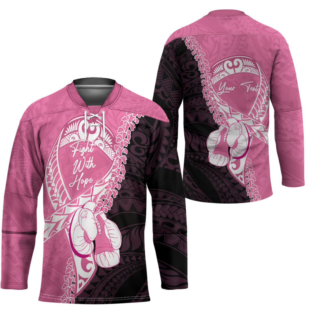 Personalised Polynesia Breast Cancer Awareness Hockey Jersey Fight With Hope Pink Ribbon Boxing Gloves LT14 - Polynesian Pride