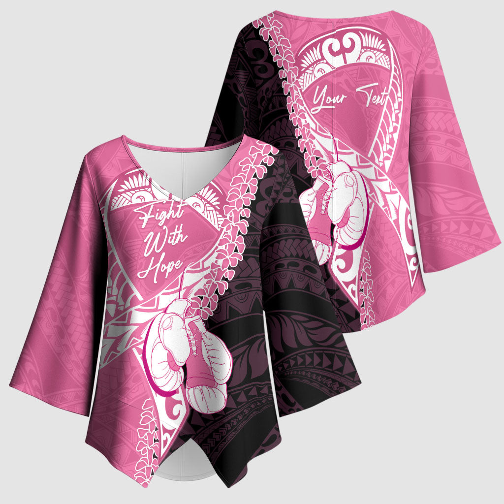 Personalised Polynesia Breast Cancer Awareness Kimono Sleeve Blouse Fight With Hope Pink Ribbon Boxing Gloves LT14 - Polynesian Pride