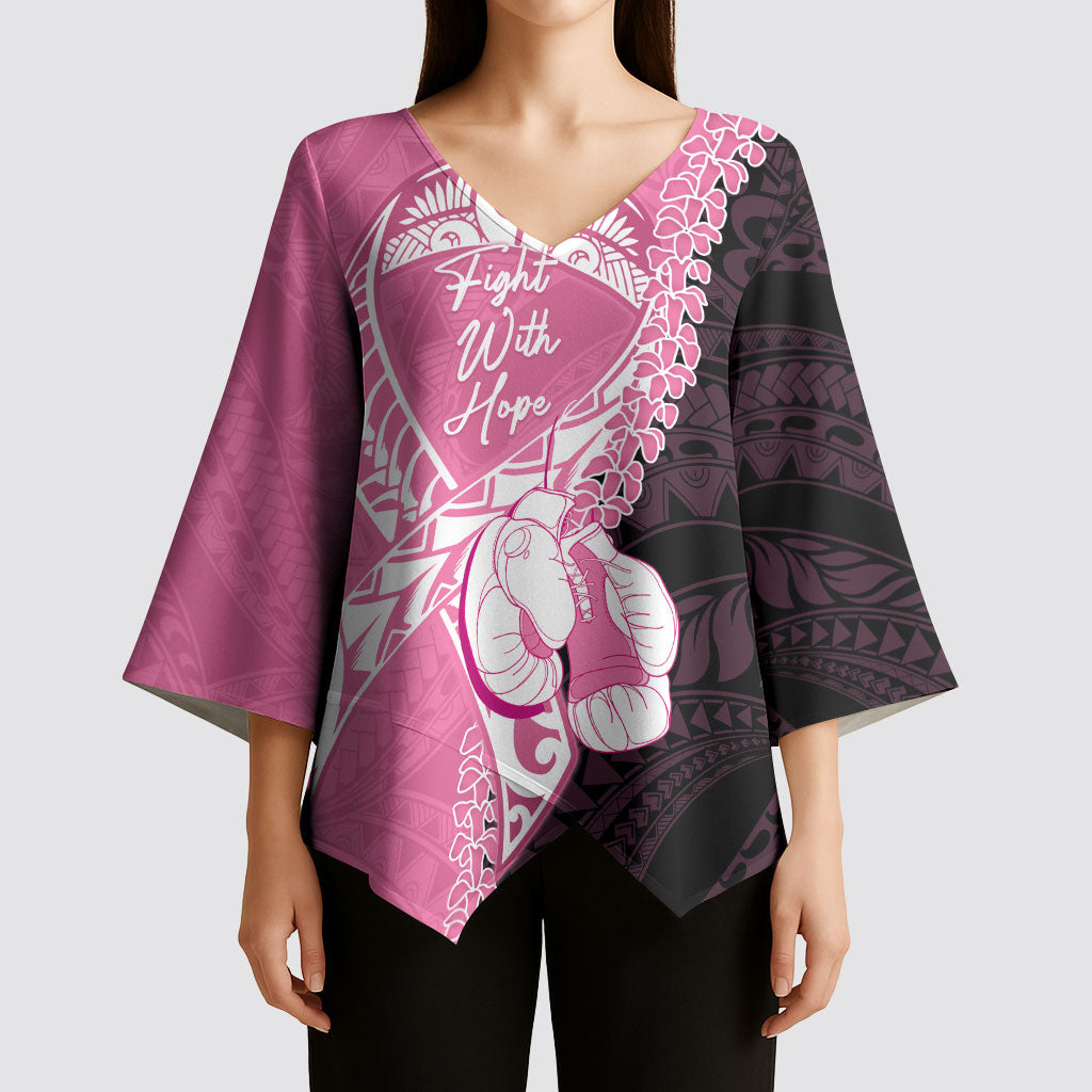 Personalised Polynesia Breast Cancer Awareness Kimono Sleeve Blouse Fight With Hope Pink Ribbon Boxing Gloves LT14 - Polynesian Pride