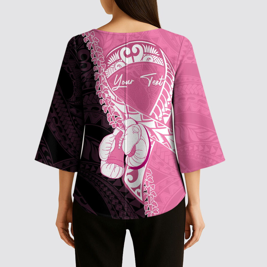 Personalised Polynesia Breast Cancer Awareness Kimono Sleeve Blouse Fight With Hope Pink Ribbon Boxing Gloves LT14 - Polynesian Pride