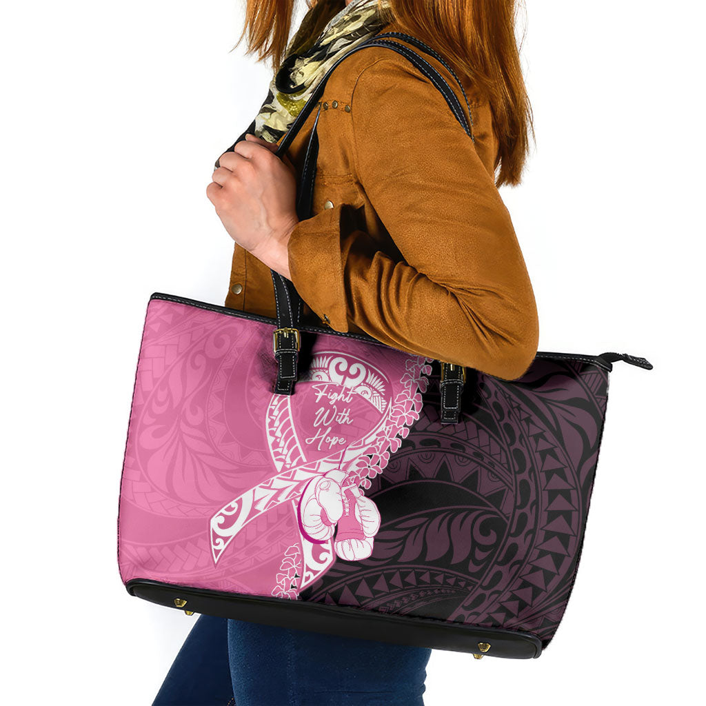 Polynesia Breast Cancer Awareness Leather Tote Bag Fight With Hope Pink Ribbon Boxing Gloves LT14 Pink - Polynesian Pride