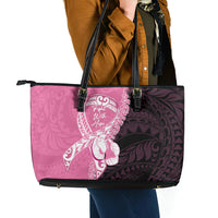 Polynesia Breast Cancer Awareness Leather Tote Bag Fight With Hope Pink Ribbon Boxing Gloves LT14 - Polynesian Pride