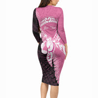 Personalised Polynesia Breast Cancer Awareness Long Sleeve Bodycon Dress Fight With Hope Pink Ribbon Boxing Gloves LT14 - Polynesian Pride