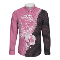 Personalised Polynesia Breast Cancer Awareness Long Sleeve Button Shirt Fight With Hope Pink Ribbon Boxing Gloves LT14 Unisex Pink - Polynesian Pride