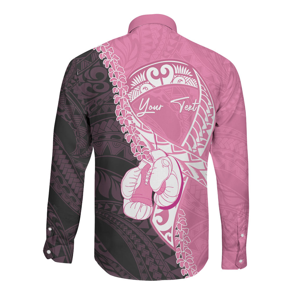 Personalised Polynesia Breast Cancer Awareness Long Sleeve Button Shirt Fight With Hope Pink Ribbon Boxing Gloves LT14 - Polynesian Pride