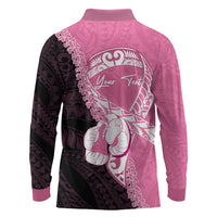 Personalised Polynesia Breast Cancer Awareness Long Sleeve Polo Shirt Fight With Hope Pink Ribbon Boxing Gloves LT14 - Polynesian Pride