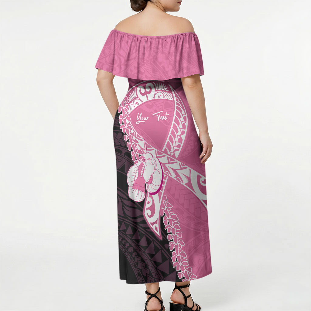 Personalised Polynesia Breast Cancer Awareness Off Shoulder Maxi Dress Fight With Hope Pink Ribbon Boxing Gloves LT14 - Polynesian Pride