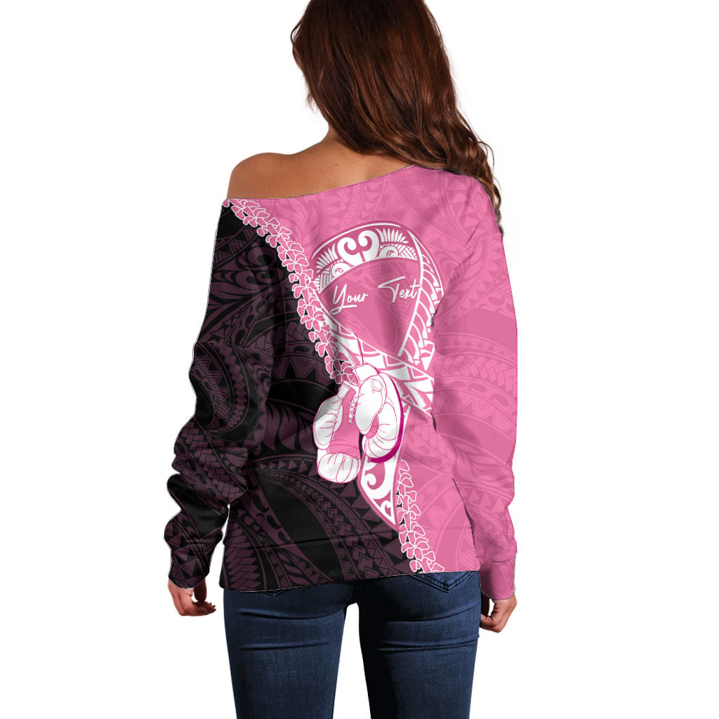 Personalised Polynesia Breast Cancer Awareness Off Shoulder Sweater Fight With Hope Pink Ribbon Boxing Gloves LT14 - Polynesian Pride