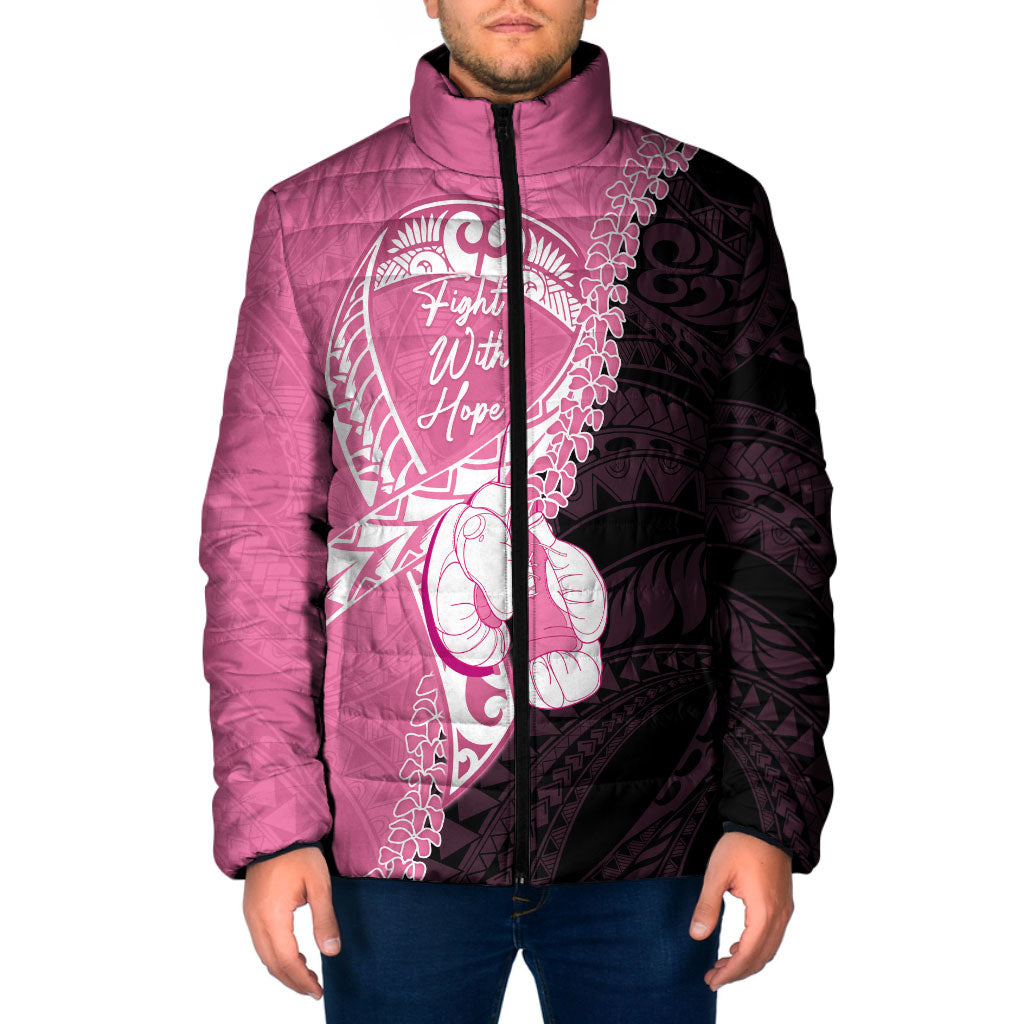 Personalised Polynesia Breast Cancer Awareness Padded Jacket Fight With Hope Pink Ribbon Boxing Gloves LT14 Men Pink - Polynesian Pride