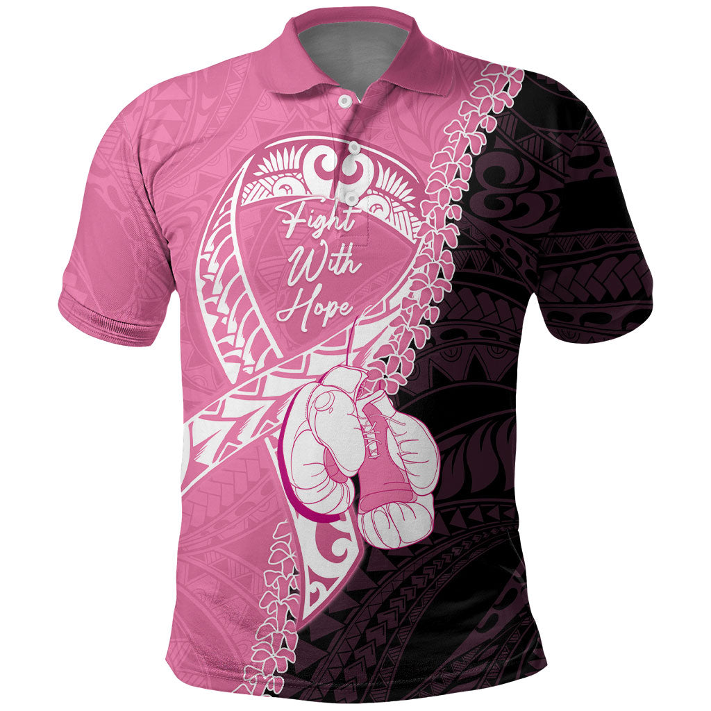 Personalised Polynesia Breast Cancer Awareness Polo Shirt Fight With Hope Pink Ribbon Boxing Gloves LT14 Pink - Polynesian Pride