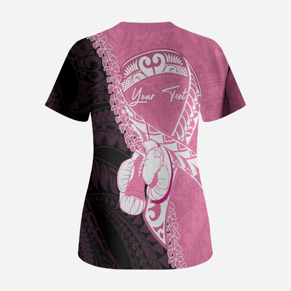 Personalised Polynesia Breast Cancer Awareness Scrub Top Fight With Hope Pink Ribbon Boxing Gloves LT14 - Polynesian Pride
