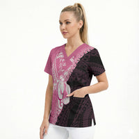 Personalised Polynesia Breast Cancer Awareness Scrub Top Fight With Hope Pink Ribbon Boxing Gloves LT14 - Polynesian Pride